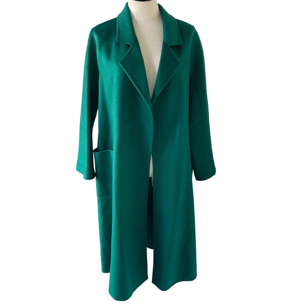 Womens Coat Size Small Green Wrap Robe Pockets Casual Belted Pure Wool